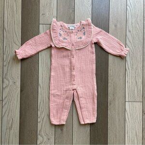 Haute Hippie Pink Baby Romper with Embroidered Collar